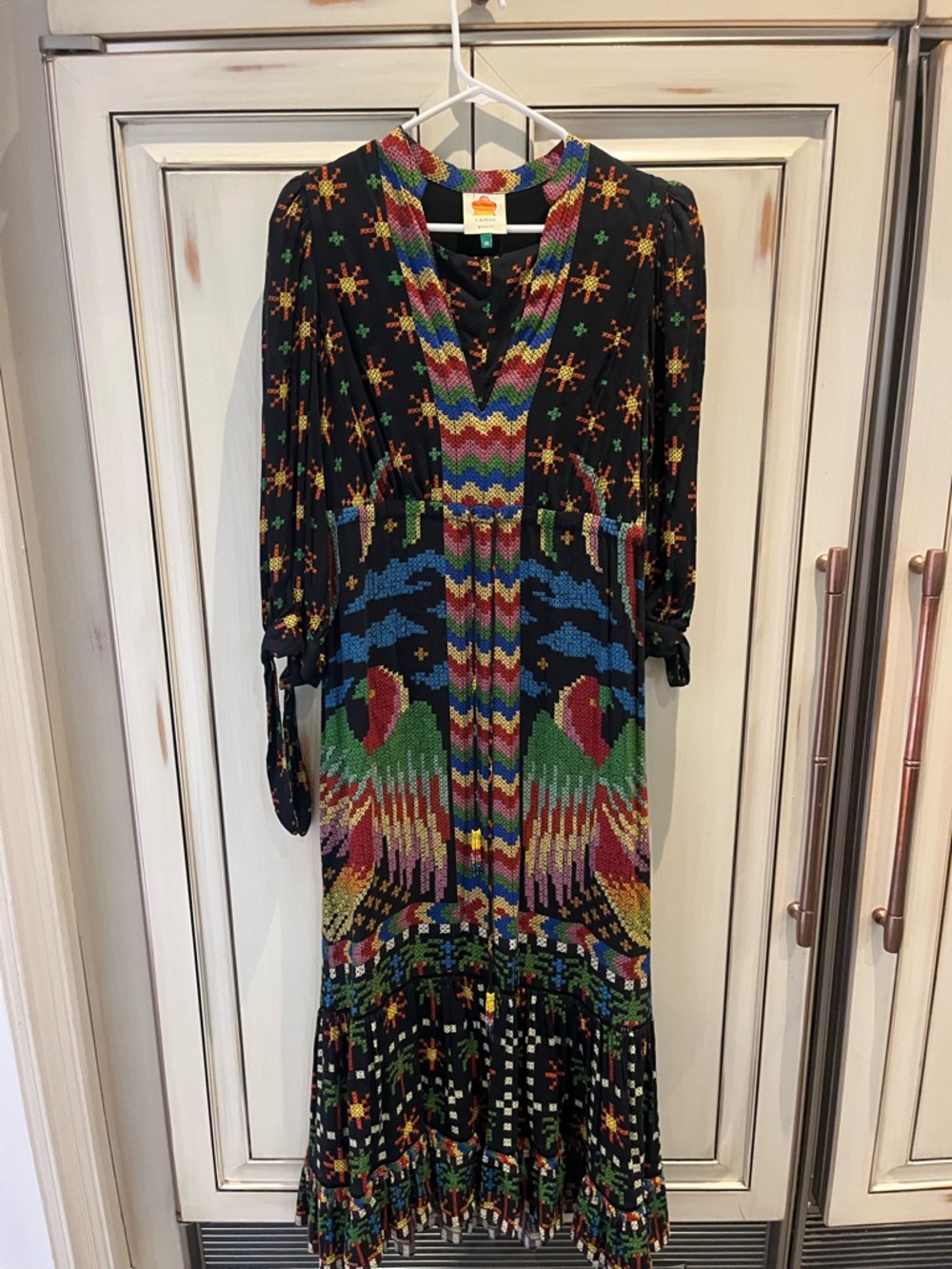 FARM Rio Black Maxi Dress with Bright Rainbow Embroidery